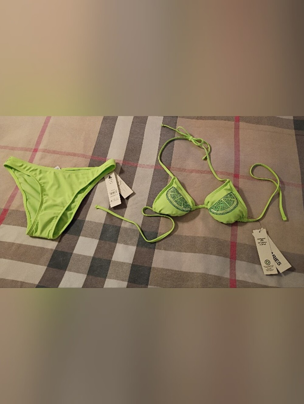 Lime Green Rhinestone Low Rise Bikini Set - Picture 7 of 16
